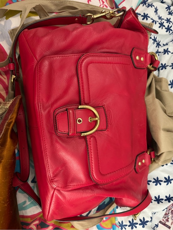 Coach Handbags - Coach Red Leather Shoulder Bag with Gold Hardware